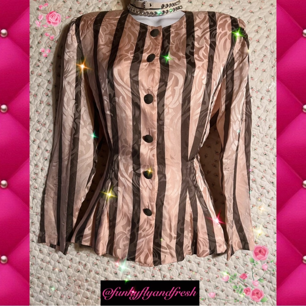Papelle Petites pretty pink striped 100% silk vintage blouse. Size 10 NWOT